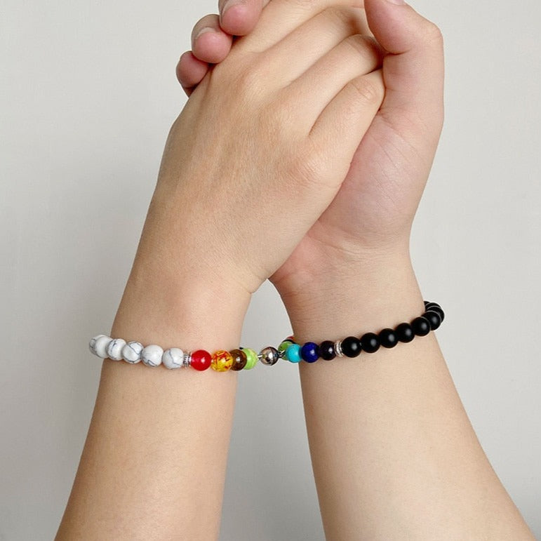 Bracelet 7 Chakras Du Bonheur Pour Couple Noemi,  bracelet 7 chakras oeil de tigre purification