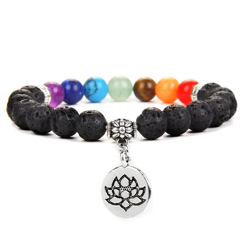 Bracelet 7 Chakras Du Bonheur Lotus Molly,  bracelet 7 chakras oeil de tigre